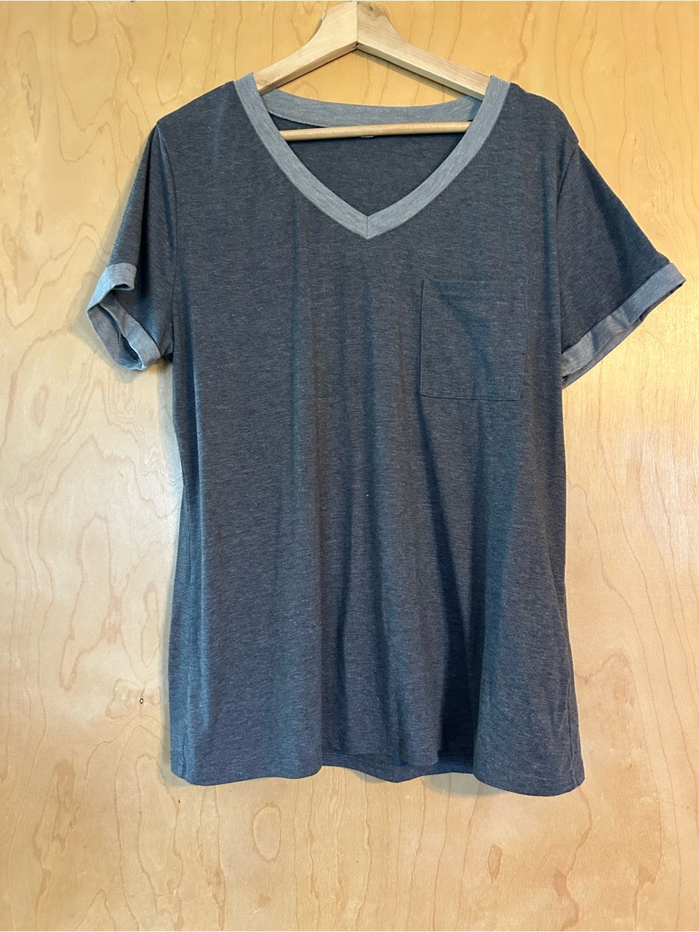 V-Neck Pocket Tee in Dark Heather Gray with Light Heather Trim